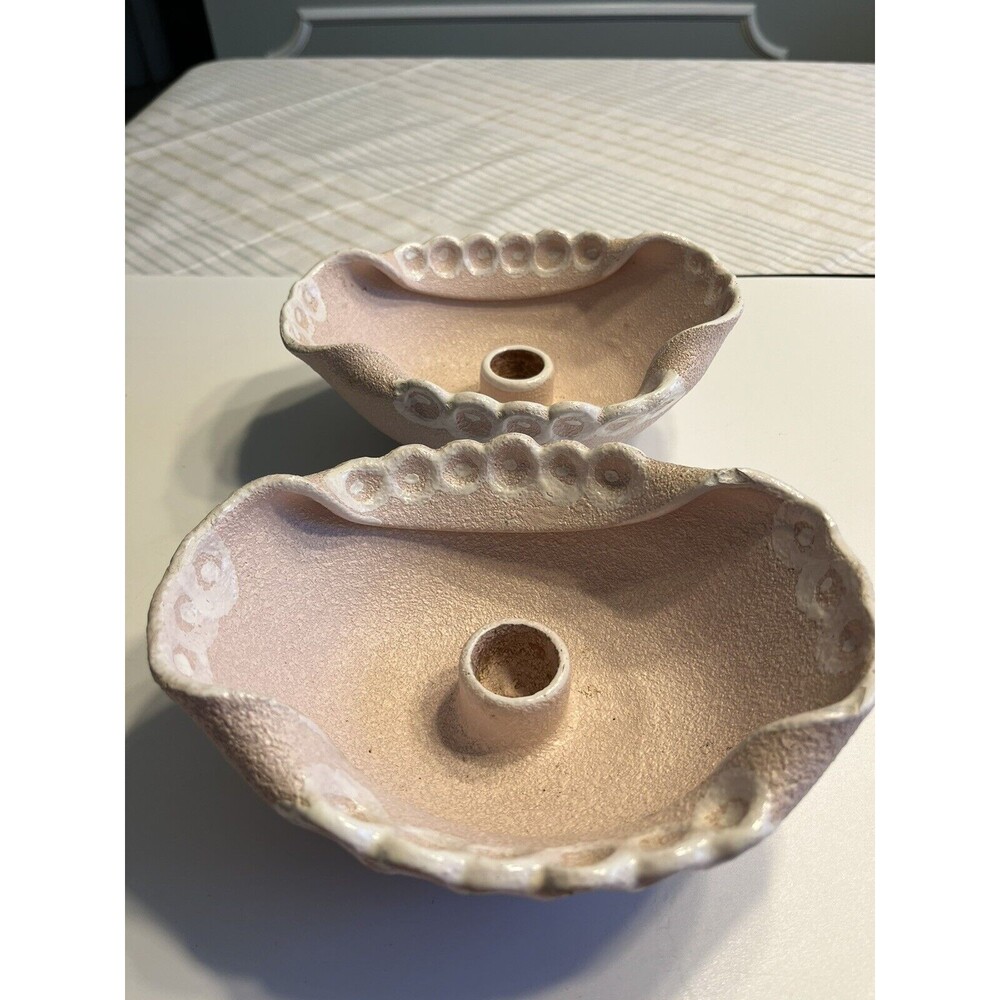 Pair of Vintage E&R Italy Pottery Pink Candlestick Holders